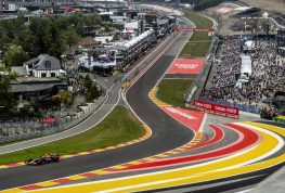 Max Verstappen takes Eau Rouge in his Red Bull. F1 Spa-Francorchamps August 2022.