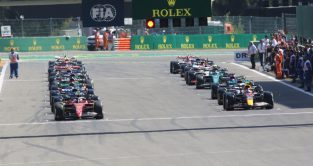 The starting grid with Carlos Sainz and Sergio Perez on the front row. Belgium August 2022
