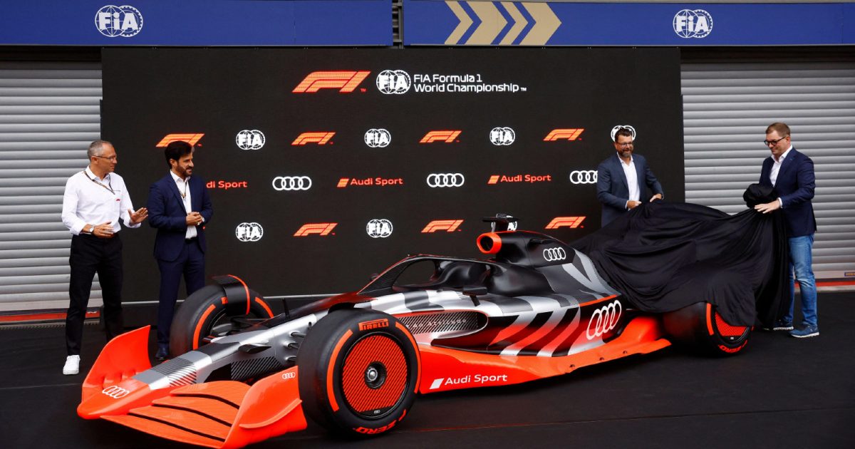奥迪F1模拟车是揭示在比利时大奖赛。Spa-Francorchamps, 2022年8月。