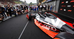 Audi car mock up is revealed at the Belgian Grand Prix. Spa-Francorchamps, August 2022.