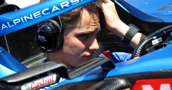 Oscar Piastri sitting in the Alpine F1 car. Canada June 2022