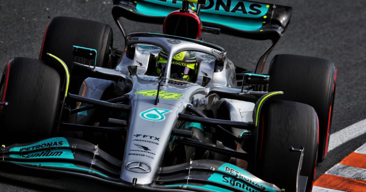 Mercedes' Lewis Hamilton during practice for the Dutch Grand Prix. Zandvoort, September 2022.