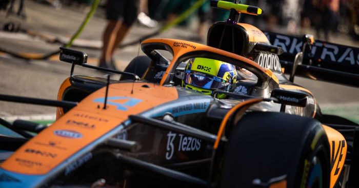 McLaren driver Lando Norris in the pit lane. Zandvoort September 2022.