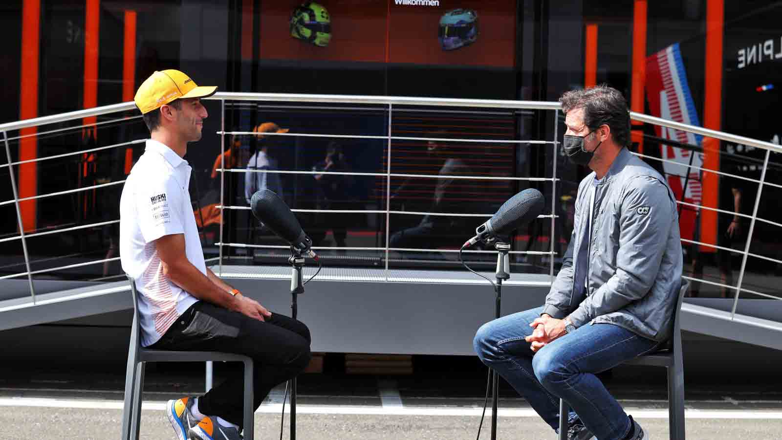 Daniel Ricciardo speaks to Mark Webber. Austria July 2021.