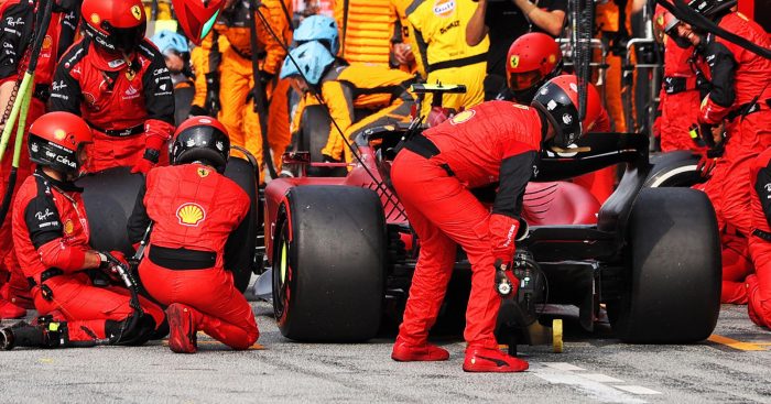 Ferrari driver Carlos Sainz makes a pit stop at Zandvoort. Netherlands September 2022