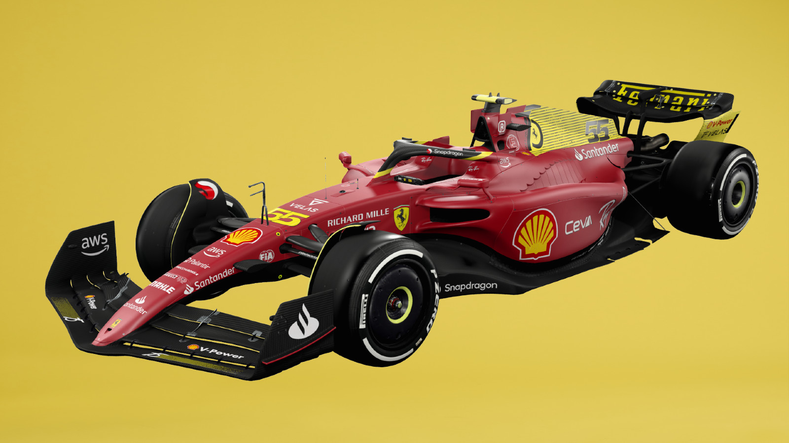 Ferrari's F1-75 in a yellow-tweaked livery for the Italian Grand Prix. Monza, September 2022.