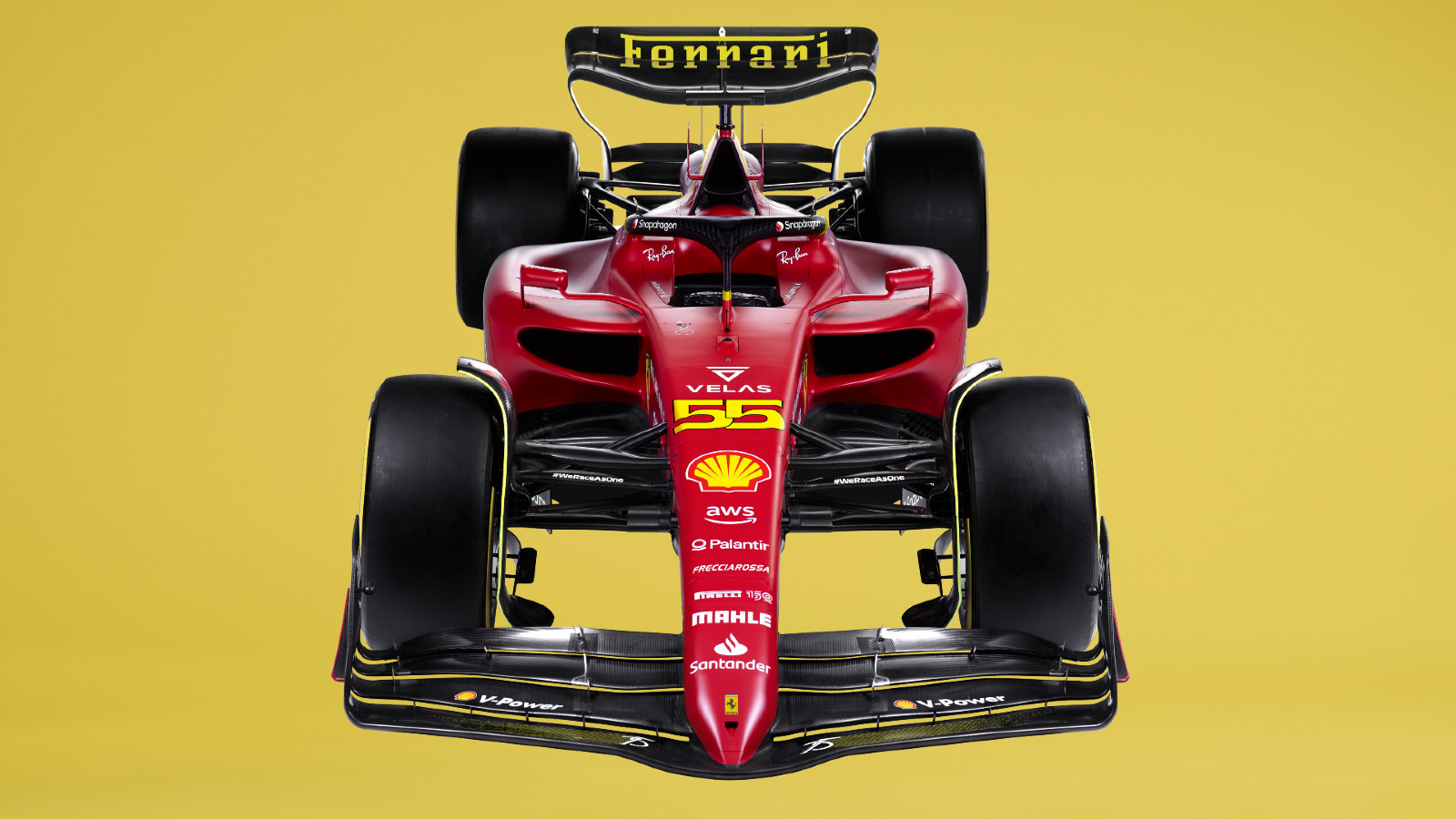 Ferrari's F1-75 shown off in a yellow-tweaked livery for the Italian Grand Prix weekend. Monza, September 2022.