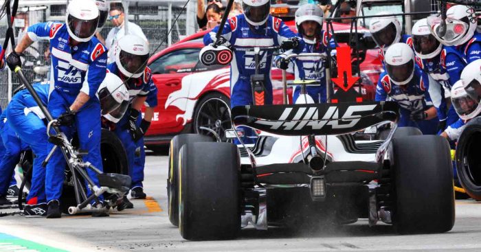 Mick Schumacher, Haas pit stop. Miami May 2022.