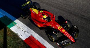 Carlos Sainz in special liveried Ferrari at the Italian GP. Monza September 2022.