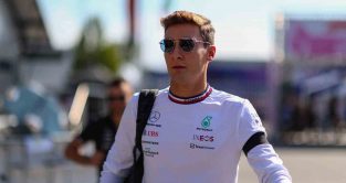 Mercedes driver George Russell in the paddock. Monza September 2022.