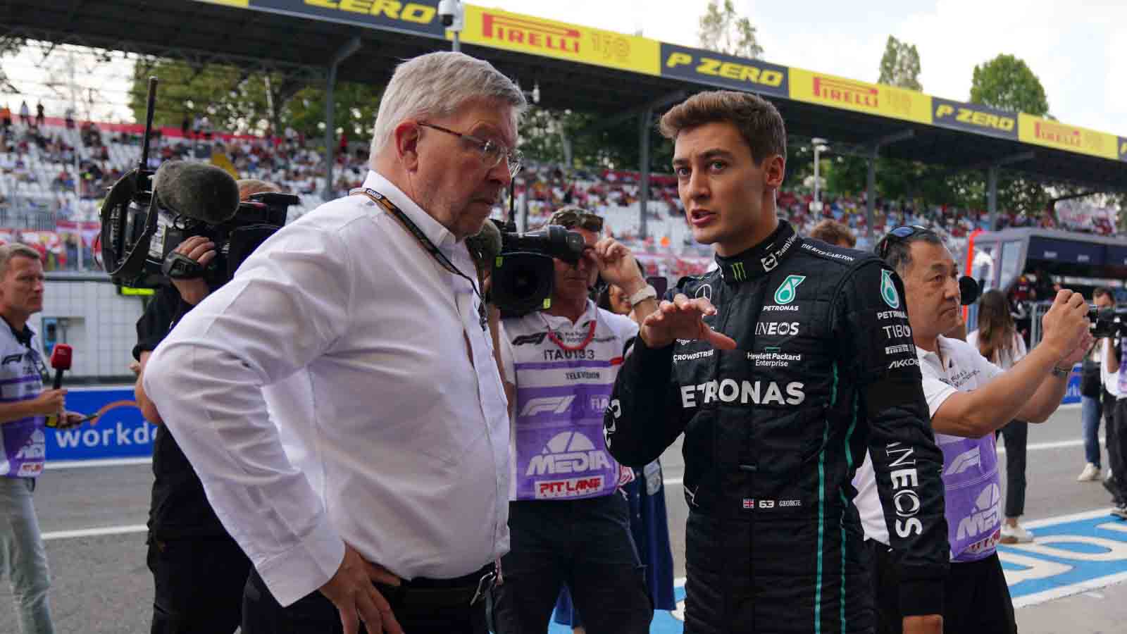 George Russell speaks to Ross Brawn. Monza September 2022.
