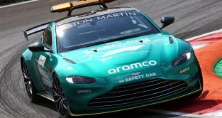 Aston Martin Safety Car on the Monza kerbs. Italy September 2022
