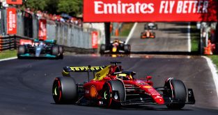 Ferrari's Charles Leclerc on track during the Italian Grand Prix. Monza, September 2022.