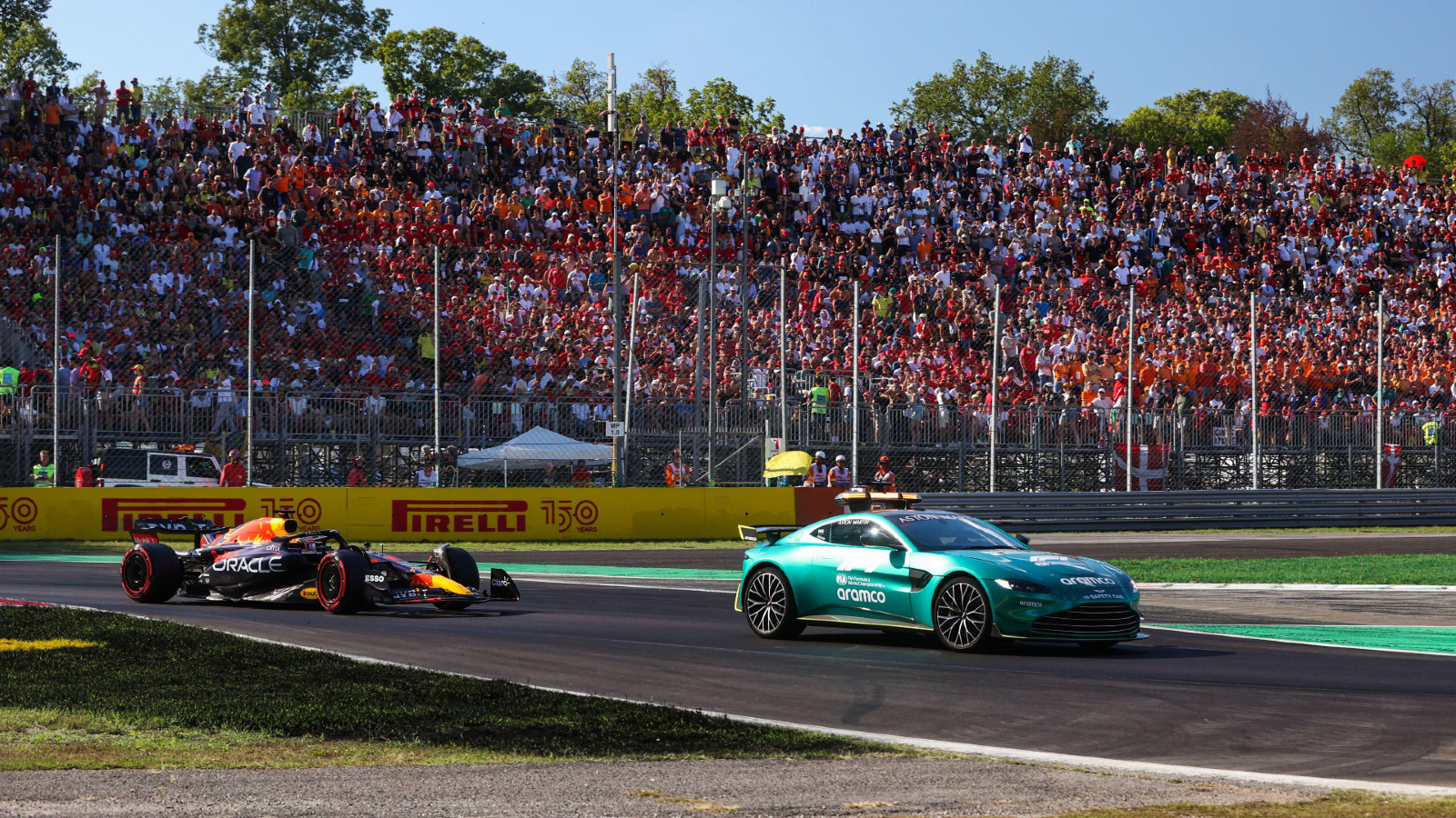 The Safety Car leads the pack at the Italian Grand Prix. Monza, September 2022.