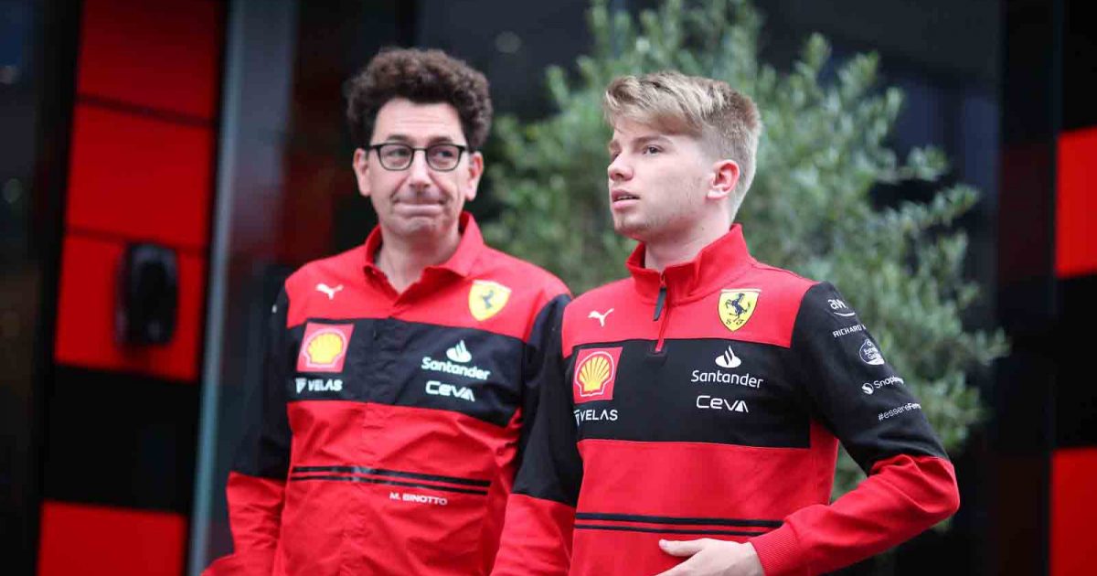 Mattia Binotto with Ferrari junior Robert Shwartzman. Spa August 2022.