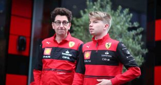 Mattia Binotto with Ferrari junior Robert Shwartzman. Spa August 2022.