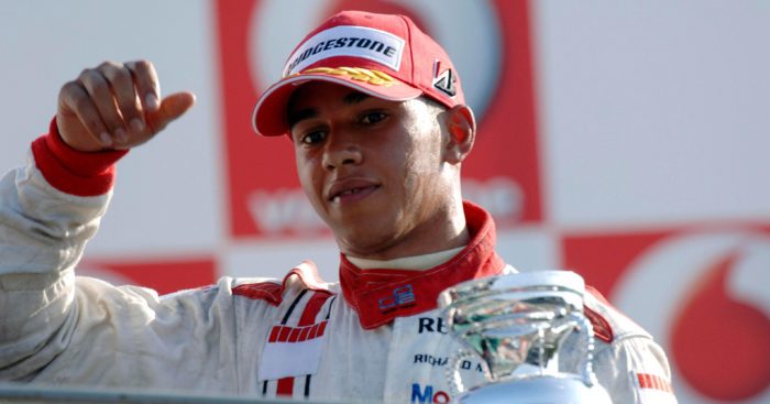 Lewis Hamilton on the podium during his 2006 GP2 campaign. Monza, September 2006.