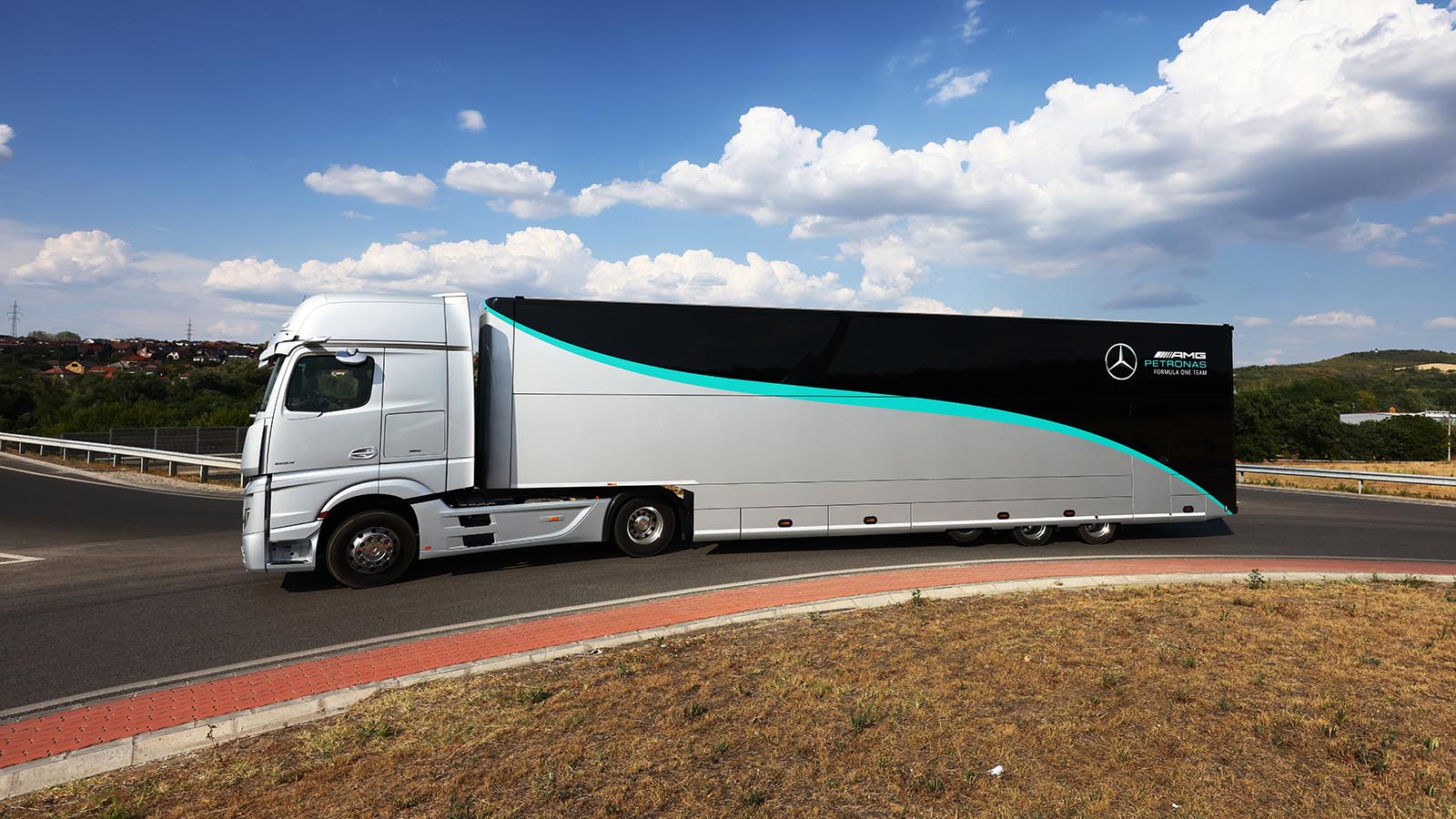 Mercedes freight truck at the Hungarian Grand Prix. July 2022