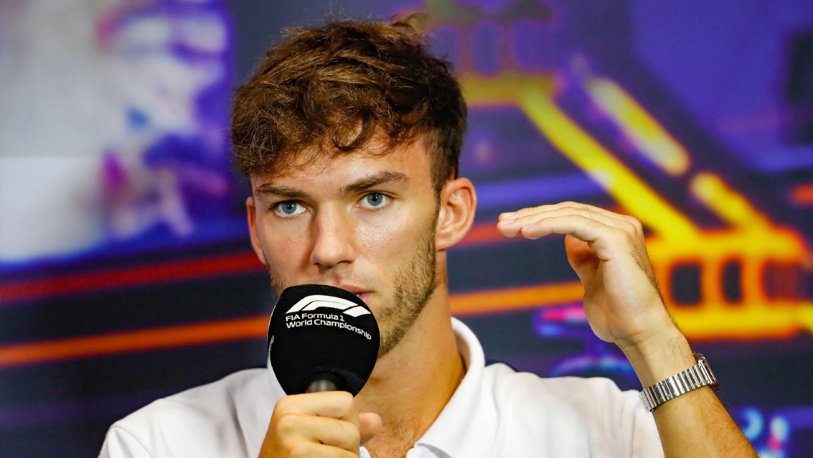 Pierre Gasly gestures during a press conference. Singapore September 2022.