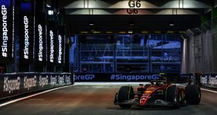 Ferrari's Carlos Sainz on track during practice at the Singapore Grand Prix. Marina Bay, September 2022. Results