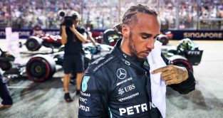 Lewis Hamilton on the grid after qualifying. Singapore October 2022.