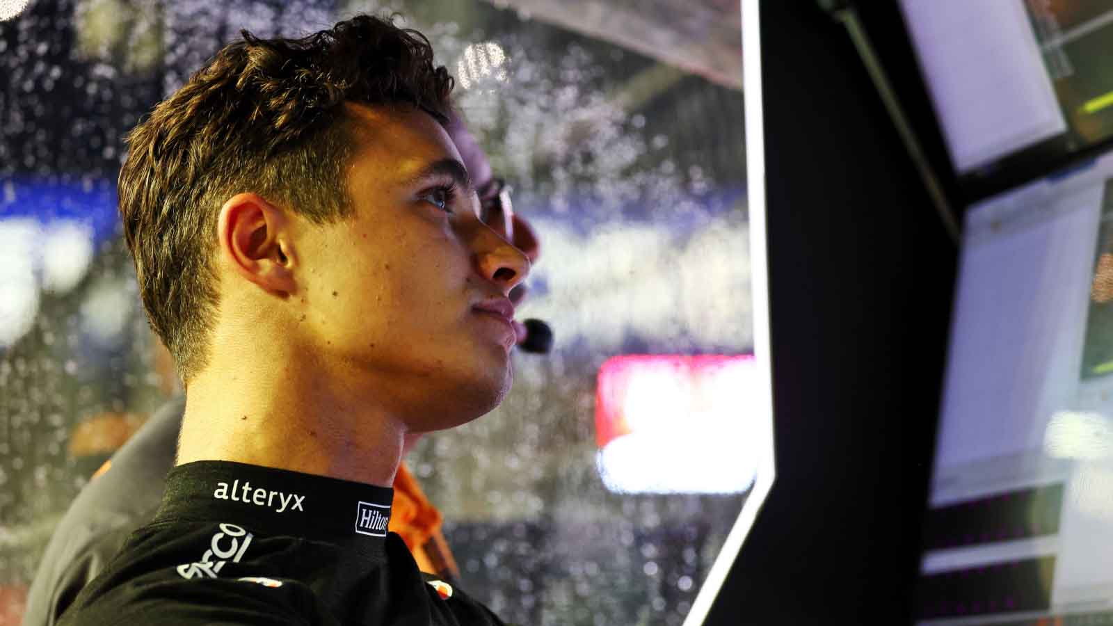 Lando Norris on the McLaren pit wall. Singapore October 2022.