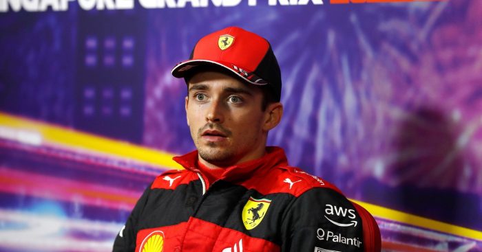 Charles Leclerc, Ferrari, looking a bit shocked. Singapore, October 2022.