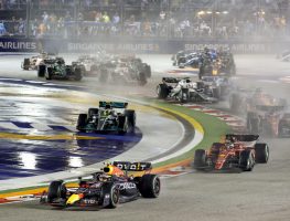 Red Bull's Sergio Perez leads the pack at the Singapore Grand Prix. Marina Bay, October 2022. Budget cap