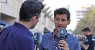 Mark Webber speaking into a microphone. Bahrain, March 2022.