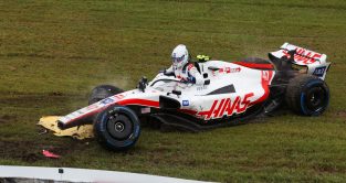 Mick Schumacher in his crashed Haas. Japan October 2022