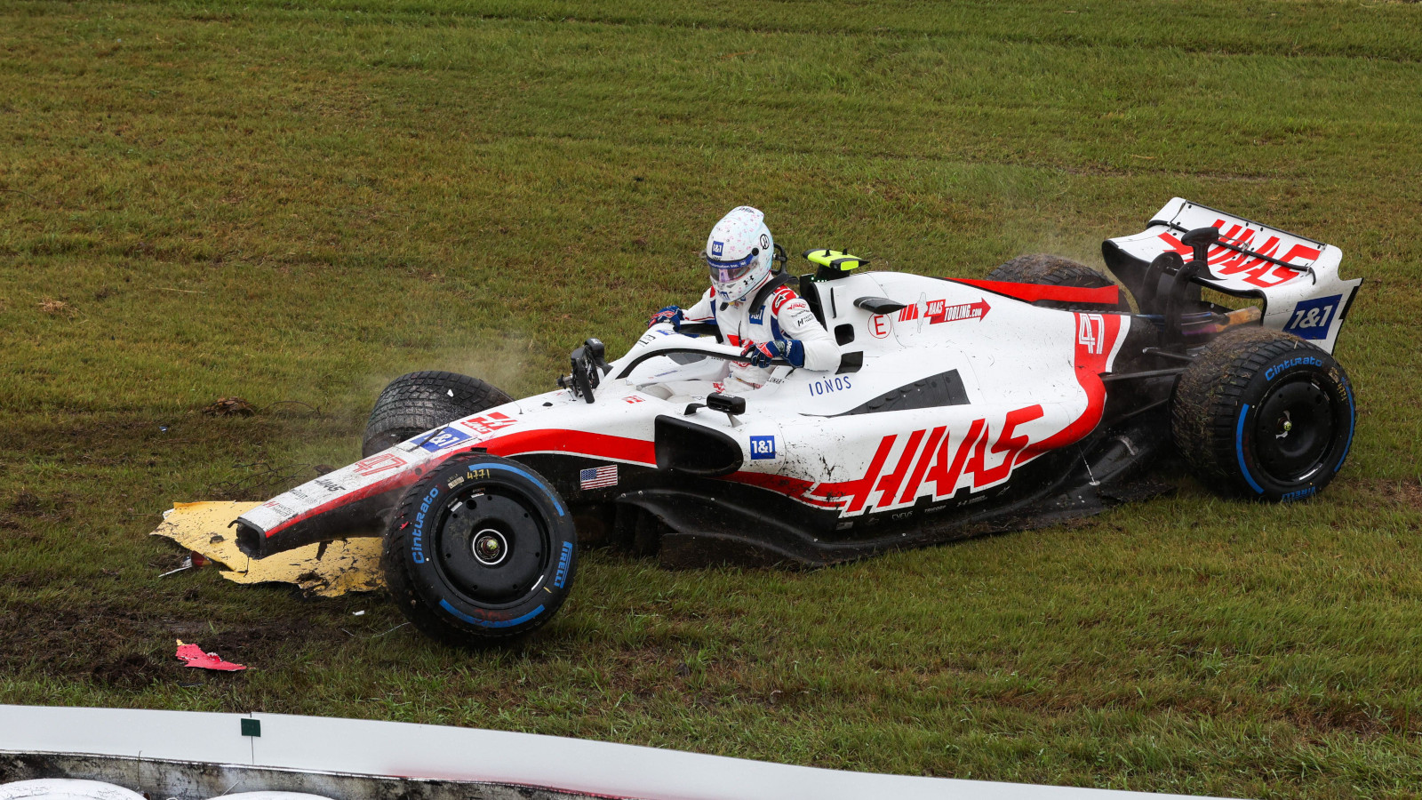 Mick Schumacher in his crashed Haas. Japan October 2022