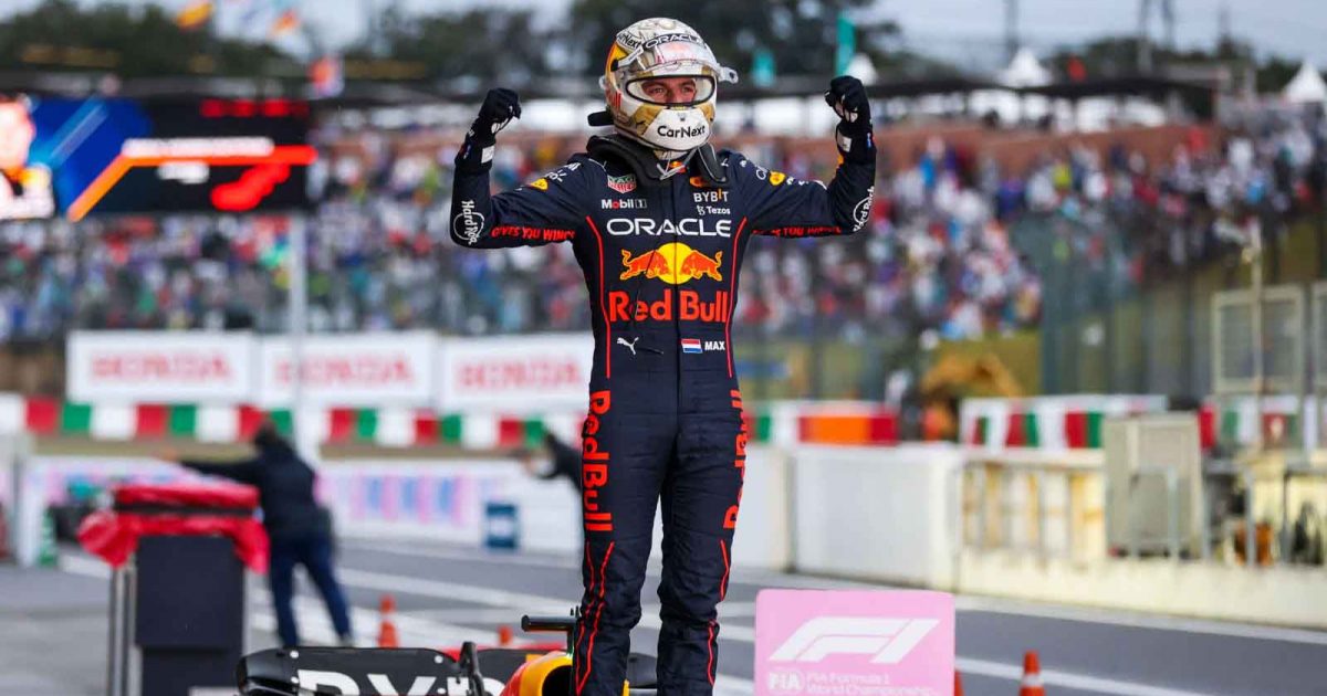 Max Verstappen庆祝胜利。2022年10月日本。