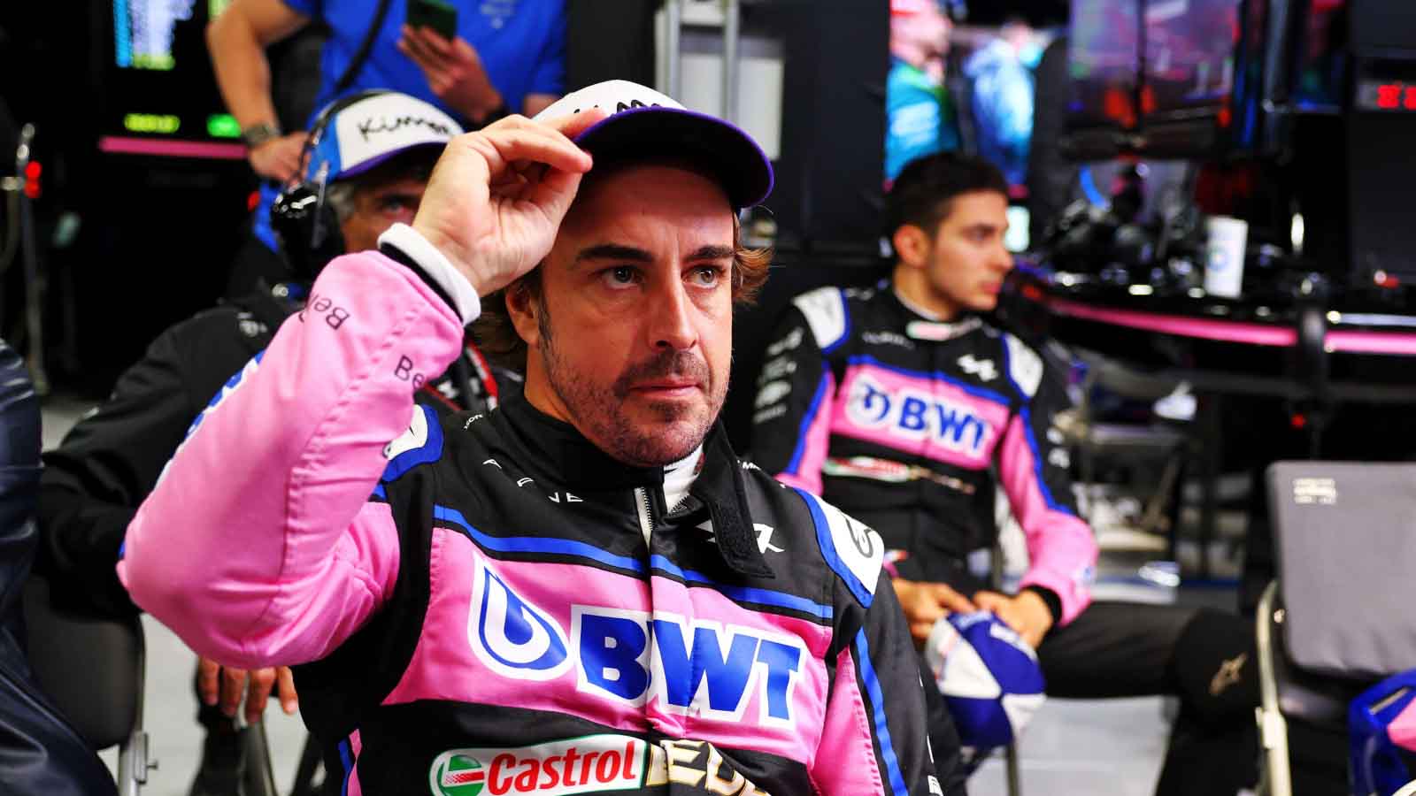 Fernando Alonso in the Alpine garage. Suzuka October 2022.