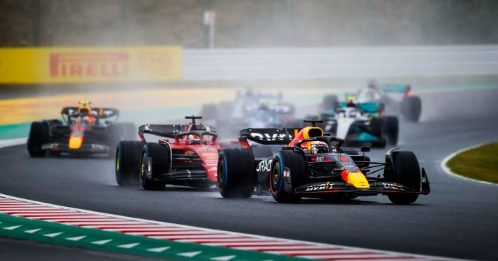 Red Bull's Max Verstappen leads Ferrari's Charles Leclerc at the Japanese Grand Prix. Suzuka, October 2022. points