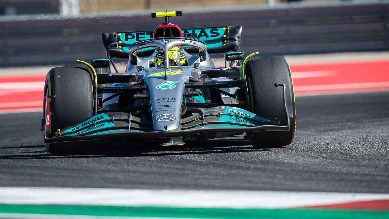Mercedes driver Lewis Hamilton during practice. Austin October 2022.