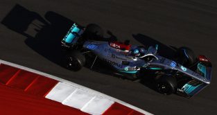 George Russell navigates COTA in the Mercedes W13. October 2022