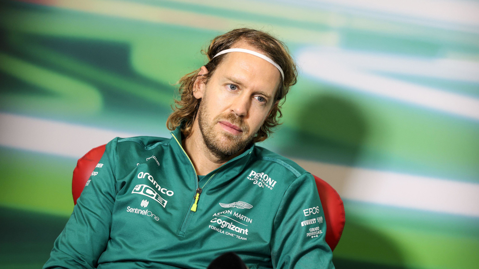 Sebastian Vettel looking pensive in a press conference. Mexico October 2022
