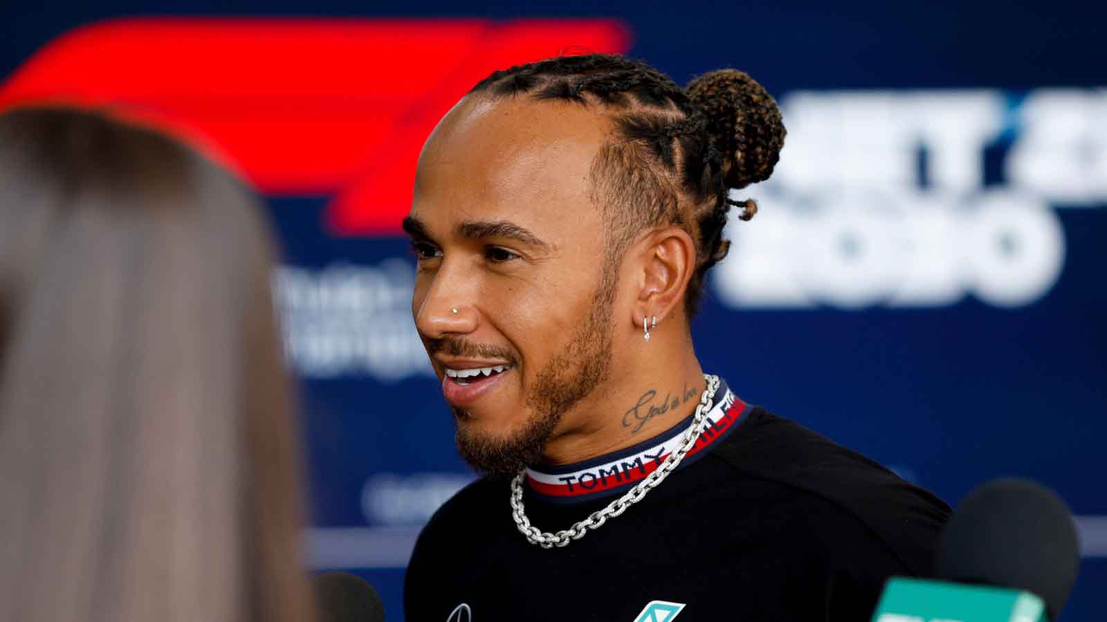 Lewis Hamilton speaks to media. Mexico October 2022.