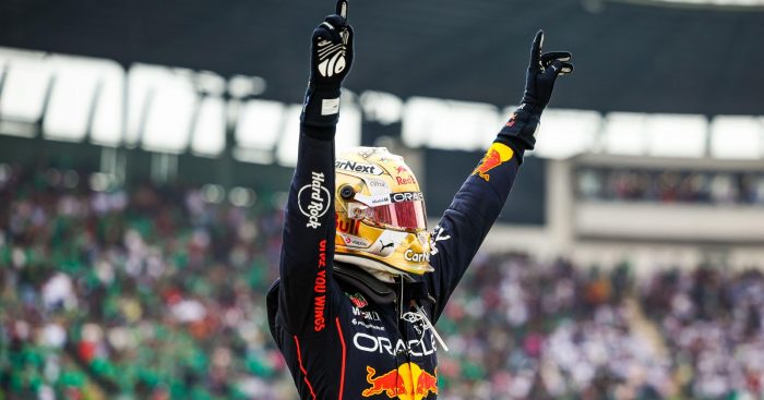 Max Verstappen celebrating. Mexico City, October 2022.
