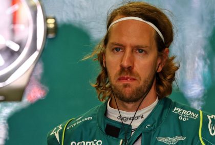 Sebastian Vettel in the Aston Martin garage looking glum. Mexico October 2022