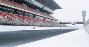 Snow at the Circuit de Catalunya. Barcelona February 2018.