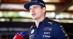 Red Bull's Max Verstappen speaks to Sky during the Azerbaijan Grand Prix. Baku, June 2022.
