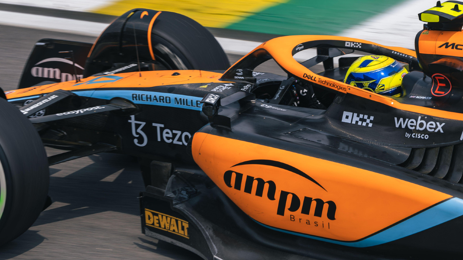 McLaren's Lando Norris on track at the Brazilian Grand Prix. Sao Paulo, November 2022.