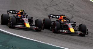 Sergio Perez side by side with Red Bull team-mate Max Verstappen. Brazil November 2022