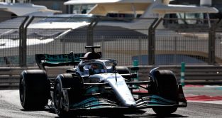 George Russell's Mercedes at the Abu Dhabi GP. Yas Marina November 2022.