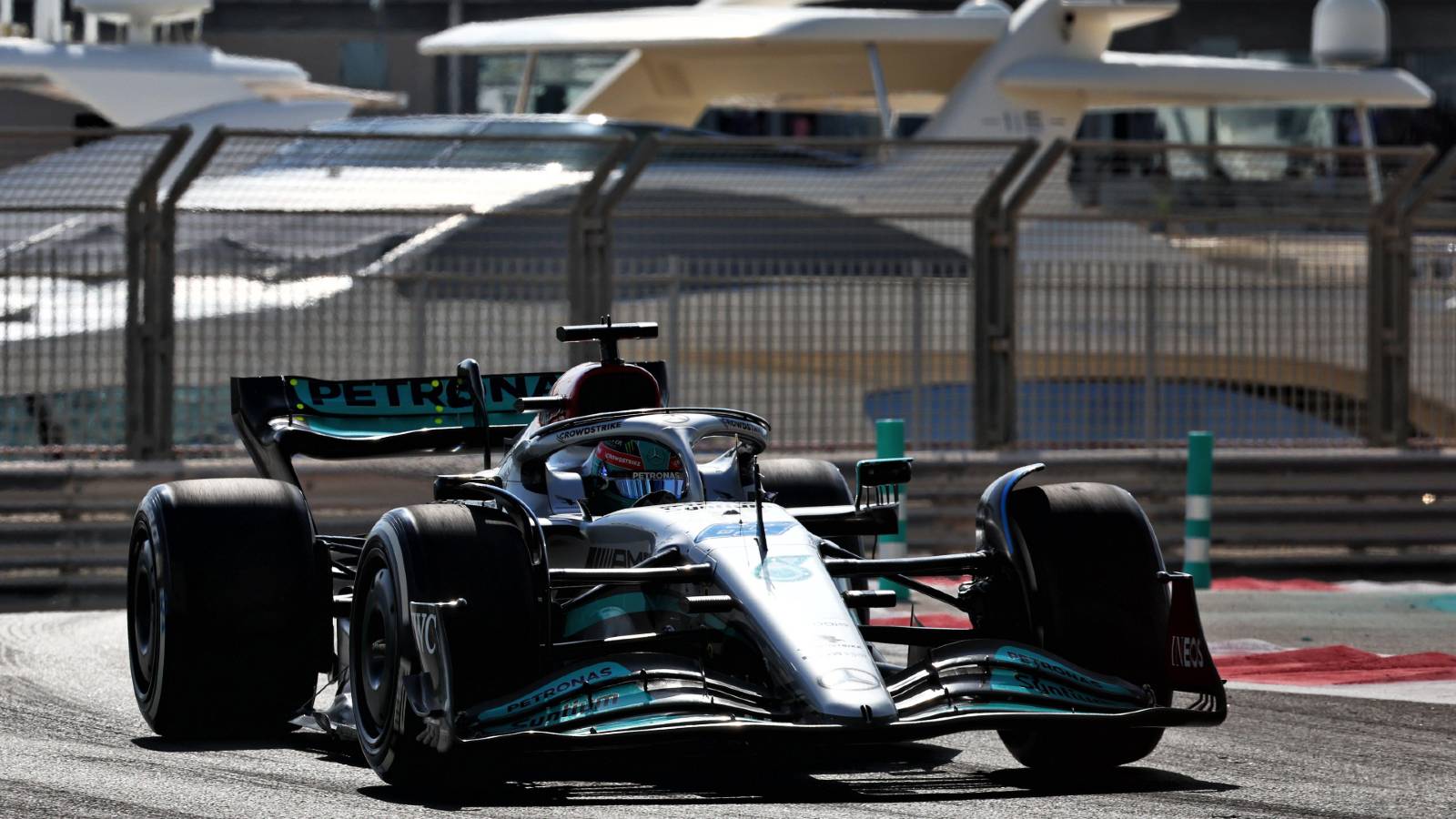 George Russell's Mercedes at the Abu Dhabi GP. Yas Marina November 2022.