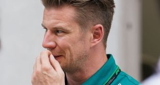 Nico Hulkenberg with his hand to his face. Miami May 2022