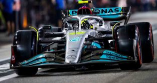 Mercedes driver Lewis Hamilton in the pit lane. Abu Dhabi November 2022. Toto Wolff