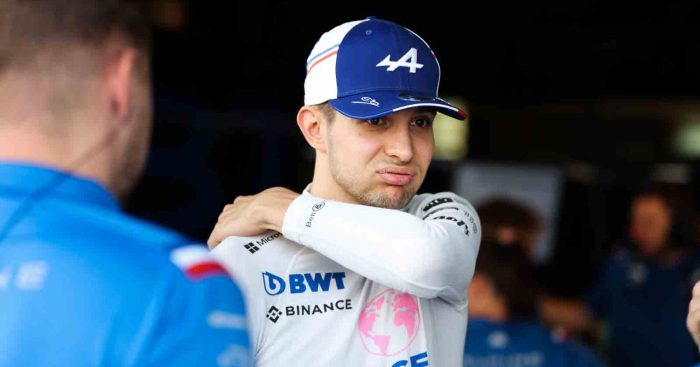 Esteban Ocon in the Alpine garage. Abu Dhabi November 2022.