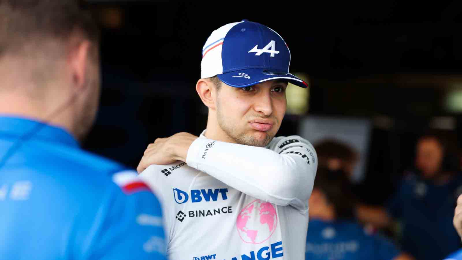 Esteban Ocon in the Alpine garage. Abu Dhabi November 2022.
